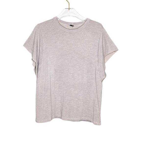 Monrow Gray Short Cutoff Sleeve Crewneck Top Raw Edge Size M - Picture 1 of 7